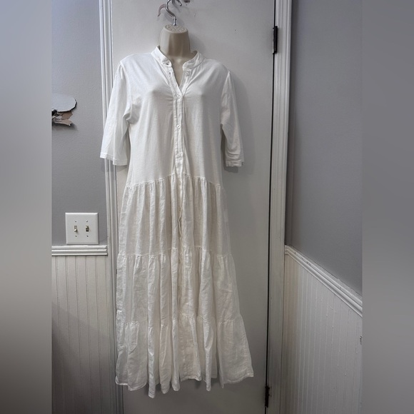 Etici Women’s White Linen Maxi Dress Cottagecore Button Front Made in Italy M/L - Picture 5 of 15